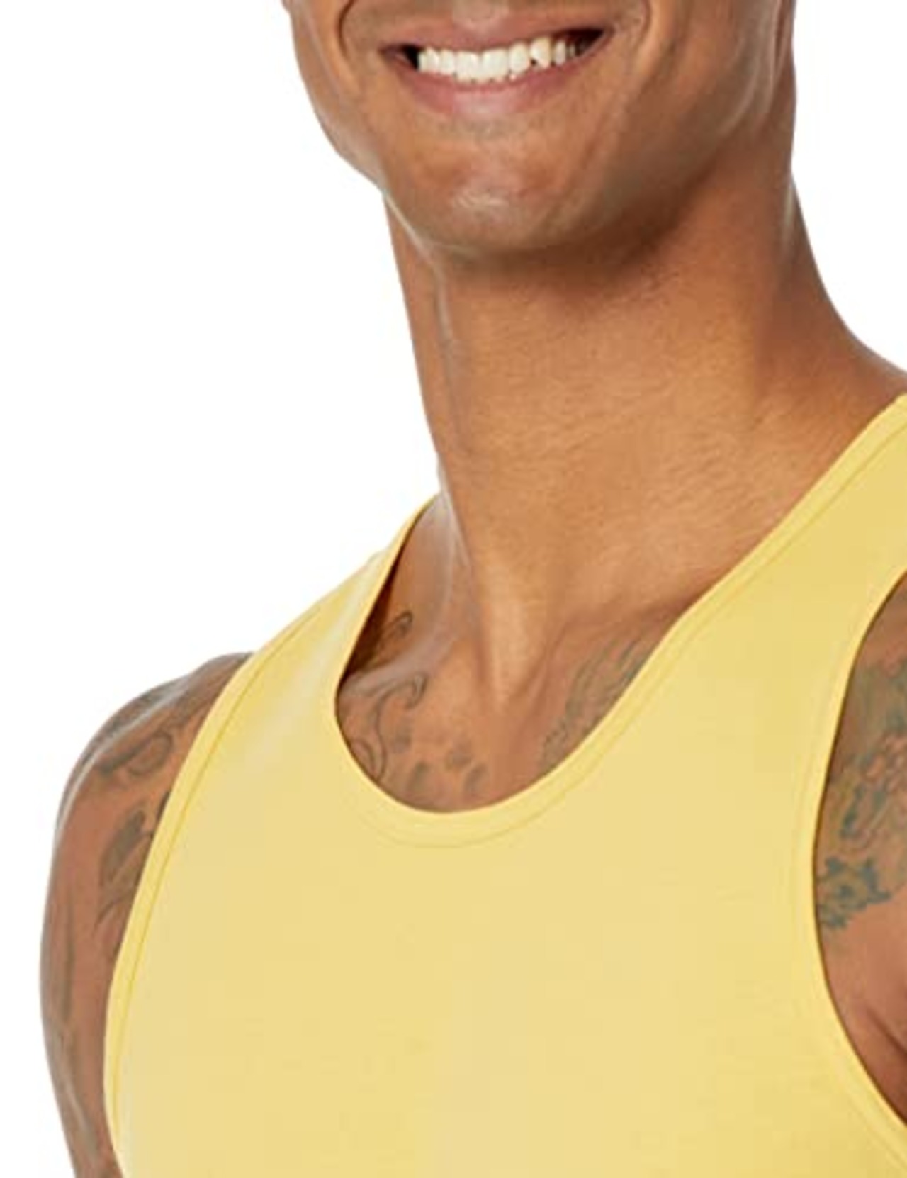 タンクトップ スリムフィット ノースリーブ メンズ イエロー L