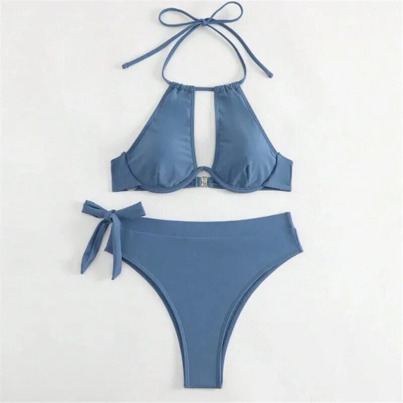 ブラウンウエストビキニセットストリングホルター水着セクシーな水着