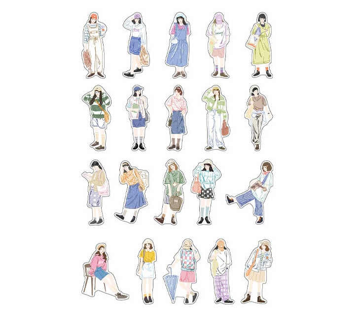 女の子 イラスト フレークシール 17枚セット 女の子イラストフレークシール 4<S170> | goomy