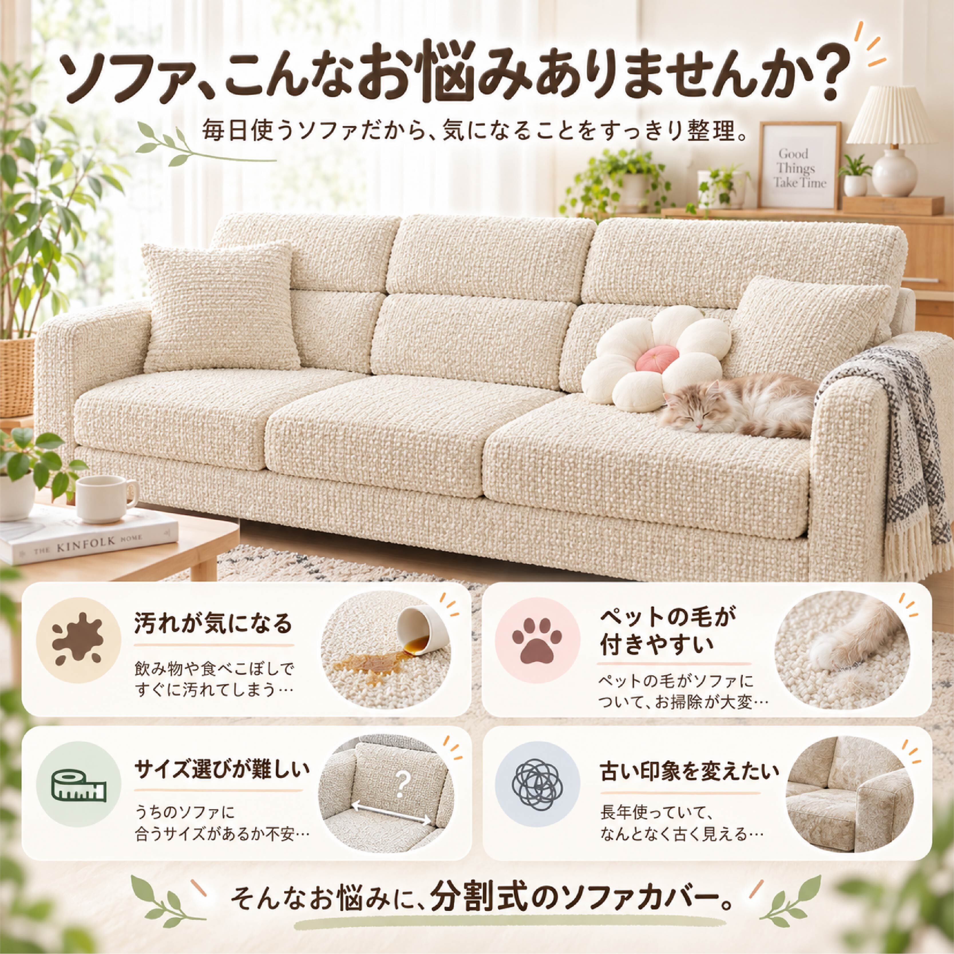 HY 1280 . ぽこぽこ伸縮ソファカバー 分割式 ソファカバー 座面カバー