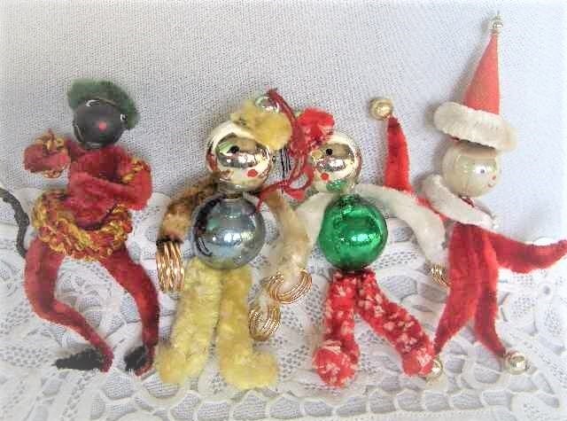 イギリス 古いおもちゃ サンタモール 人形4人 クリスマスオーナメント