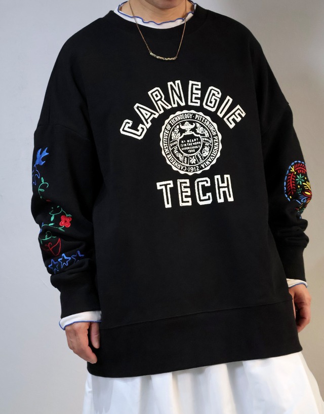 NEW！裏毛カレッジプリント袖刺繍スウェット【12509-335-10】2025AW