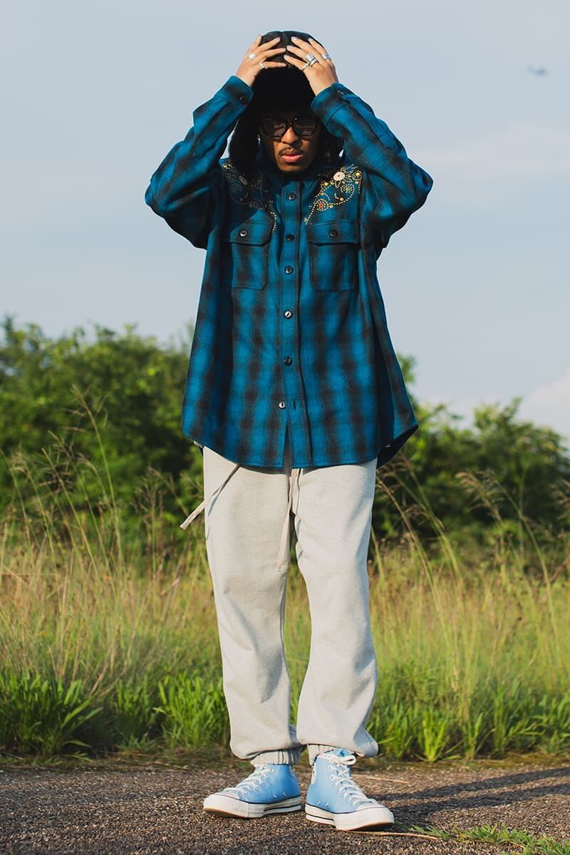 MAYO WOOL EMBROIDERY CHECK SHIRT JACKET TURQUOISE BLUE【WEB  