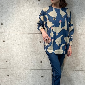 アヒル柄 ニットトップス クルーネック プルオーバー ゆったり レディース 秋冬