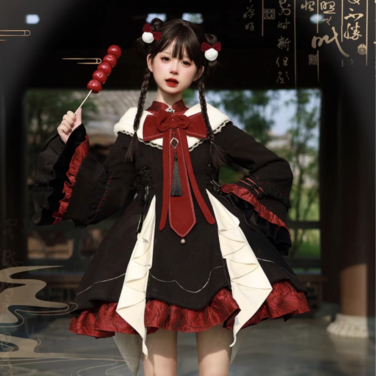 ハロウィン　コスプレ　赤　ゴスロリ　中華ロリ　赤　黒　ヴァンパイア　ロリータ ハロウィン コスプレ 赤 ゴスロリ 中華ロリ 赤 黒 ヴァンパイア