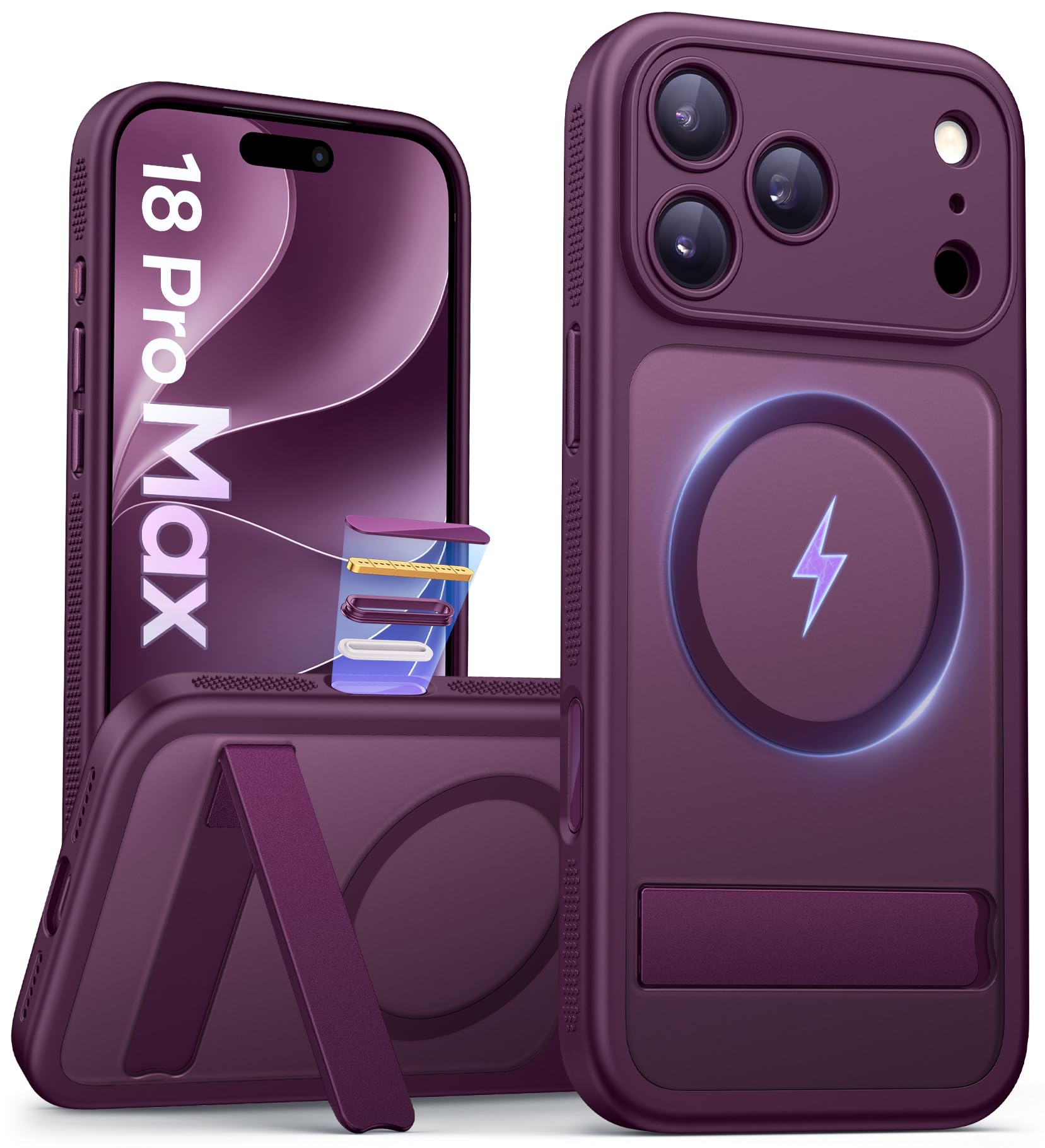Vihibii iPhone 18 Pro Max 用ケース Magsafe対応 キックスタンド付き カメラボタン付き (バーガンディ)