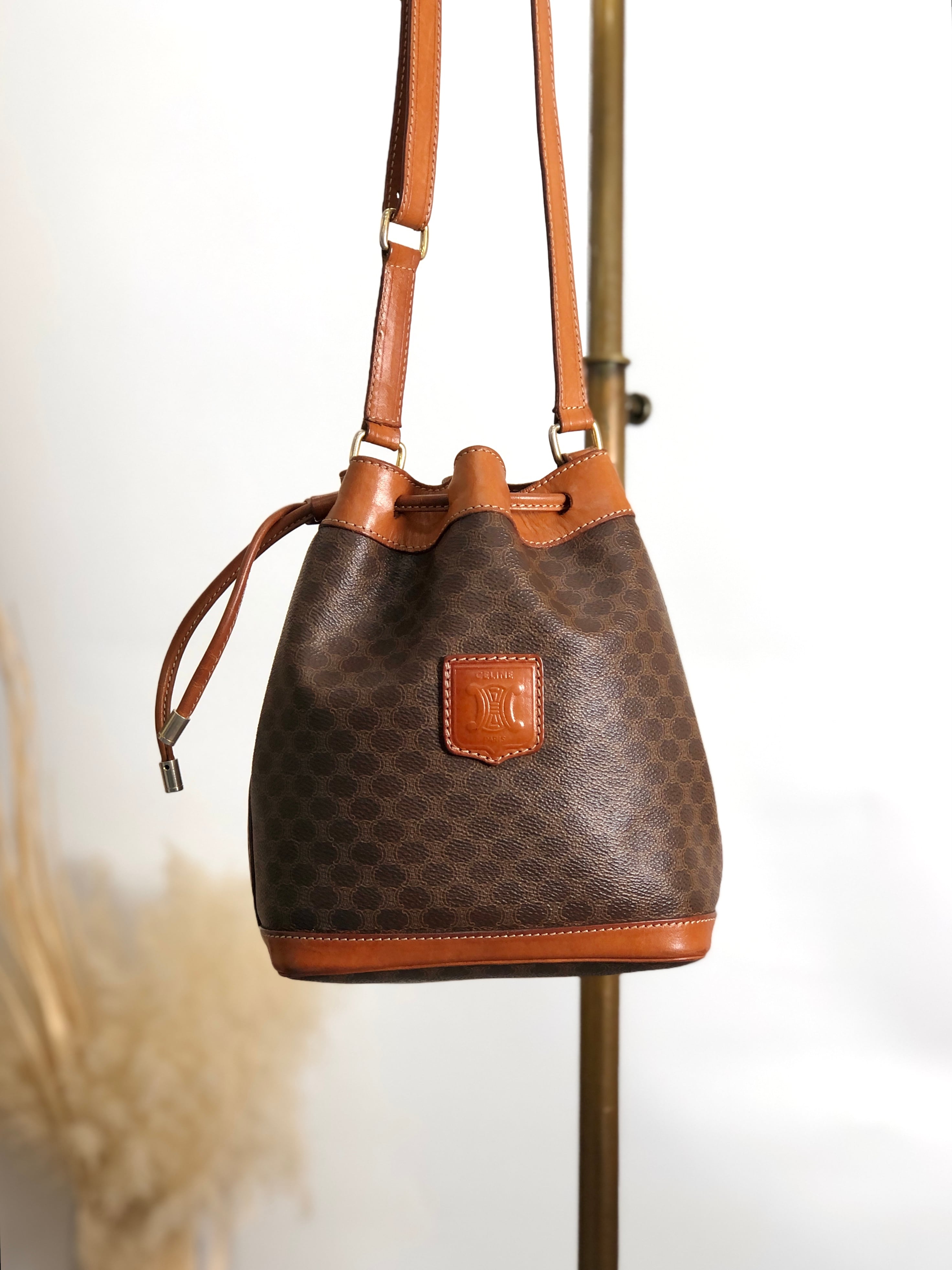 CELINE セリーヌ マカダム ショルダーバッグ ブラウン ブラゾン型押し