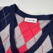 LACOSTE ラコステ アーガイル Vネック ウールニット セーター XL/グレー ネイビー