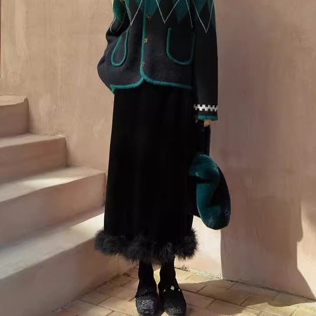 ファーベロアロングスカート　23218