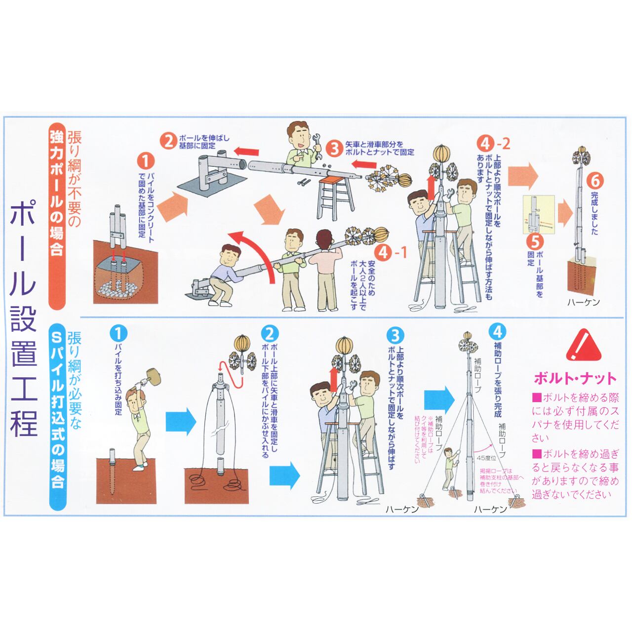 シングルパイル杭方式ポール　５m（３mサイズの鯉のぼり用）要補助ロープ