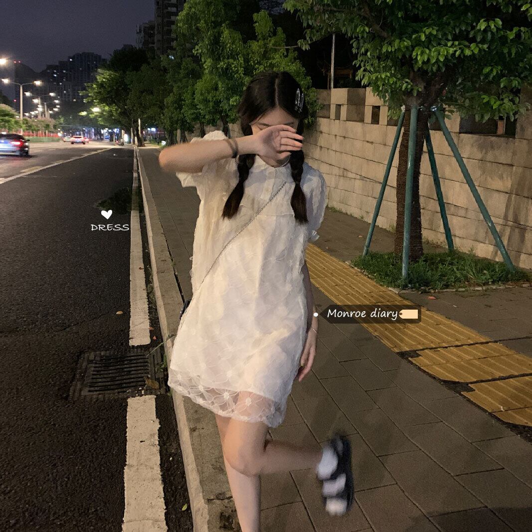 レースルーズドレス サマー薄手スカート 大人ガーリー スウィート キュート カジュアル 夏物 ステッチ モンロー48339741590