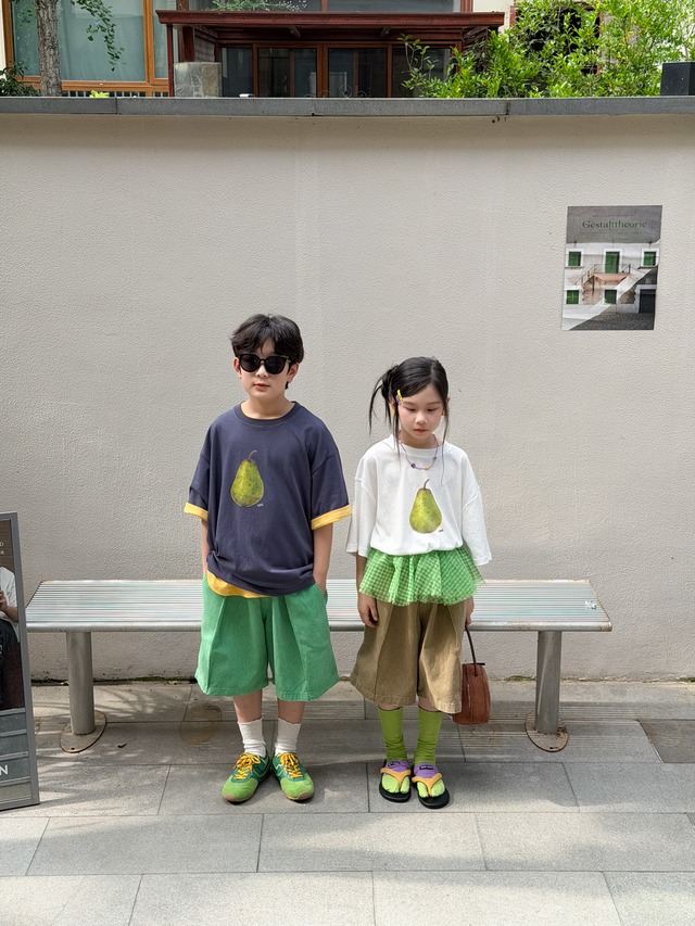 【KID】洋梨プリントフルーツ柄半袖Tシャツ - 16