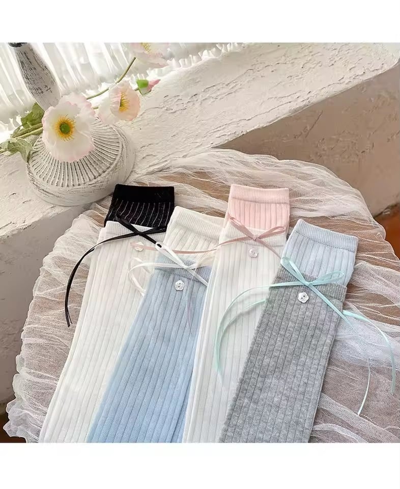 リボン＆フラワーボタン レイヤードソックス