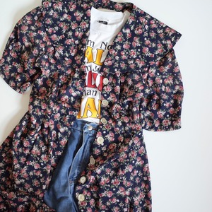 80-90s big collar flower print maxi dress