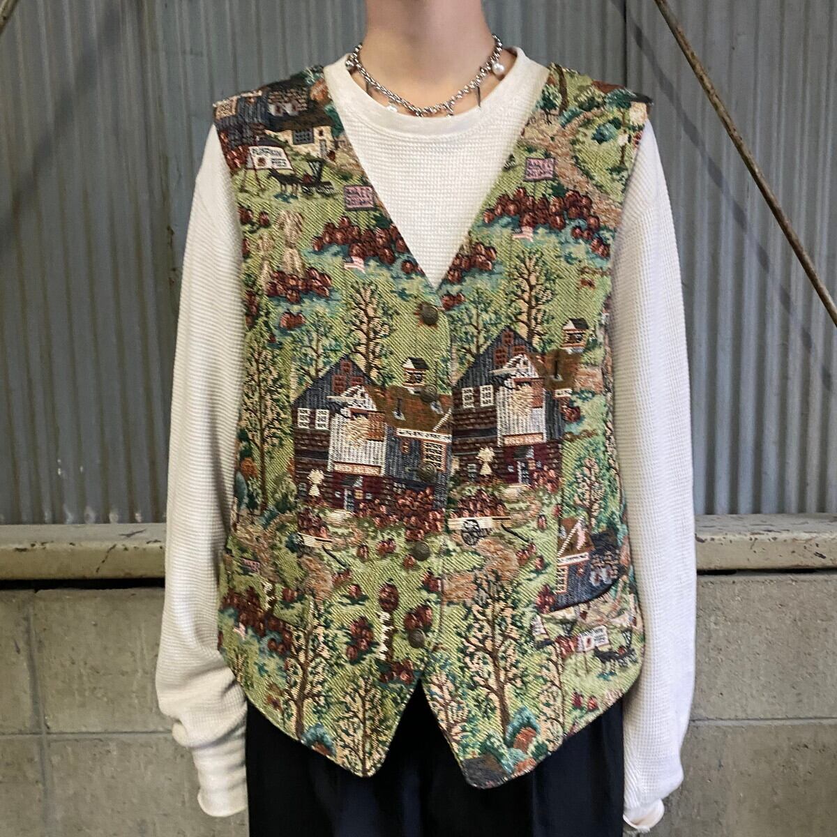KAREN SCOTT ゴブラン織り 総柄ベスト ジレ レディースL 古着  