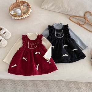 【BABY&KID】冬作中綿リボンフリル襟ワンピース