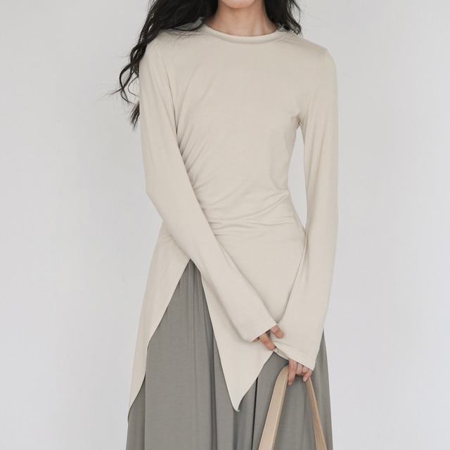 slit frill crew neck top L0141