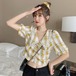 ✞ プリーツショートチェック柄シャツブラウス半袖スリーブ ✞ゴスロリ SM ミリ 甘ロリ クラロリ 和ロリ エレガント 黒ロリ 姫ロリ 華ロリ BB-BB8683473