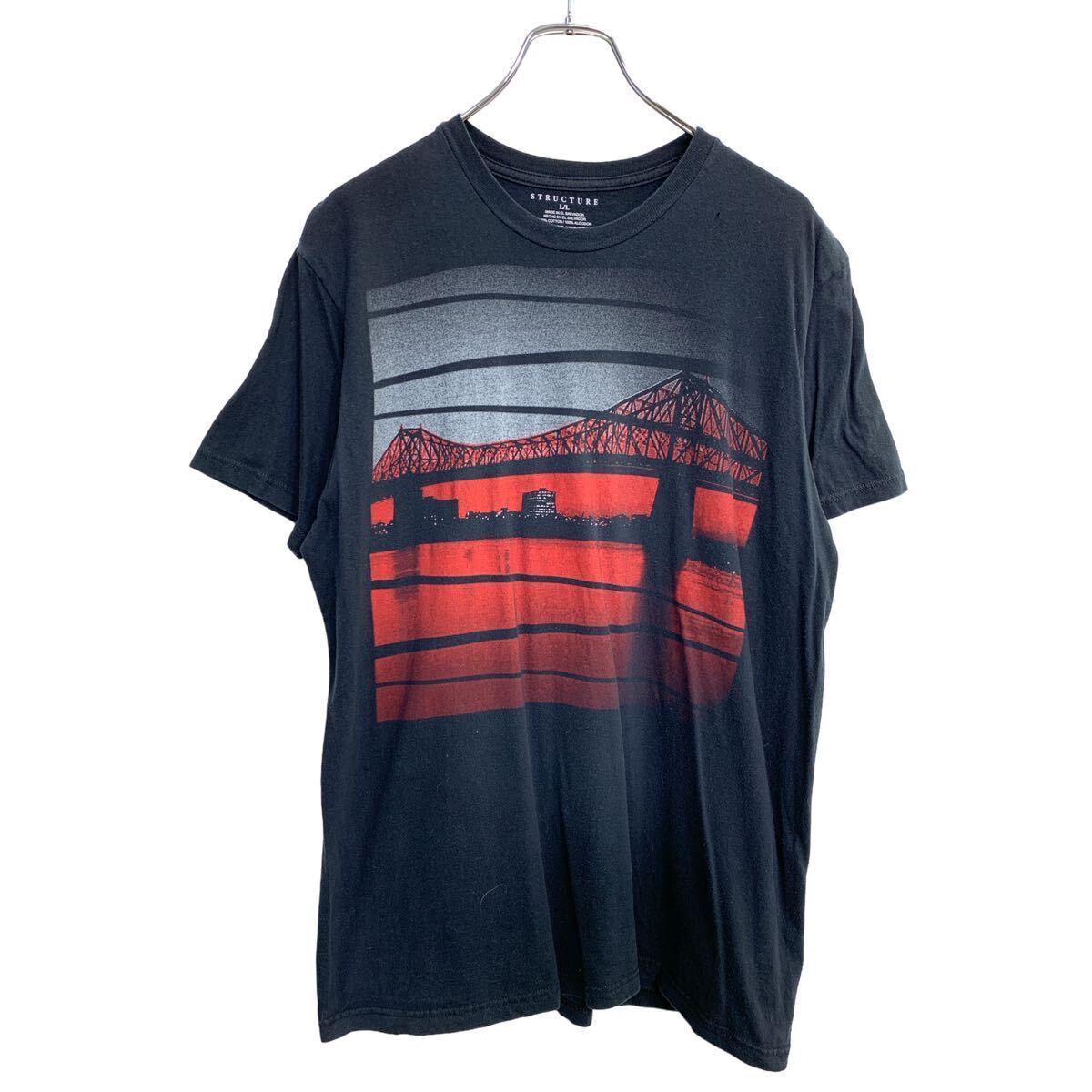 STRUCTURE 半袖 プリント Tシャツ Lサイズ ブラック コットン 古着卸