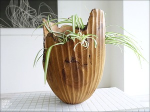 プリミティブ鉢カバーPrim プランツカバー 木鉢 プランツポット 樹鉢 入れ物 削り出し 和風 一点物 チーク無垢材 世界三大銘木