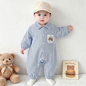 【BABY】ストライプドッグロゴロンパース