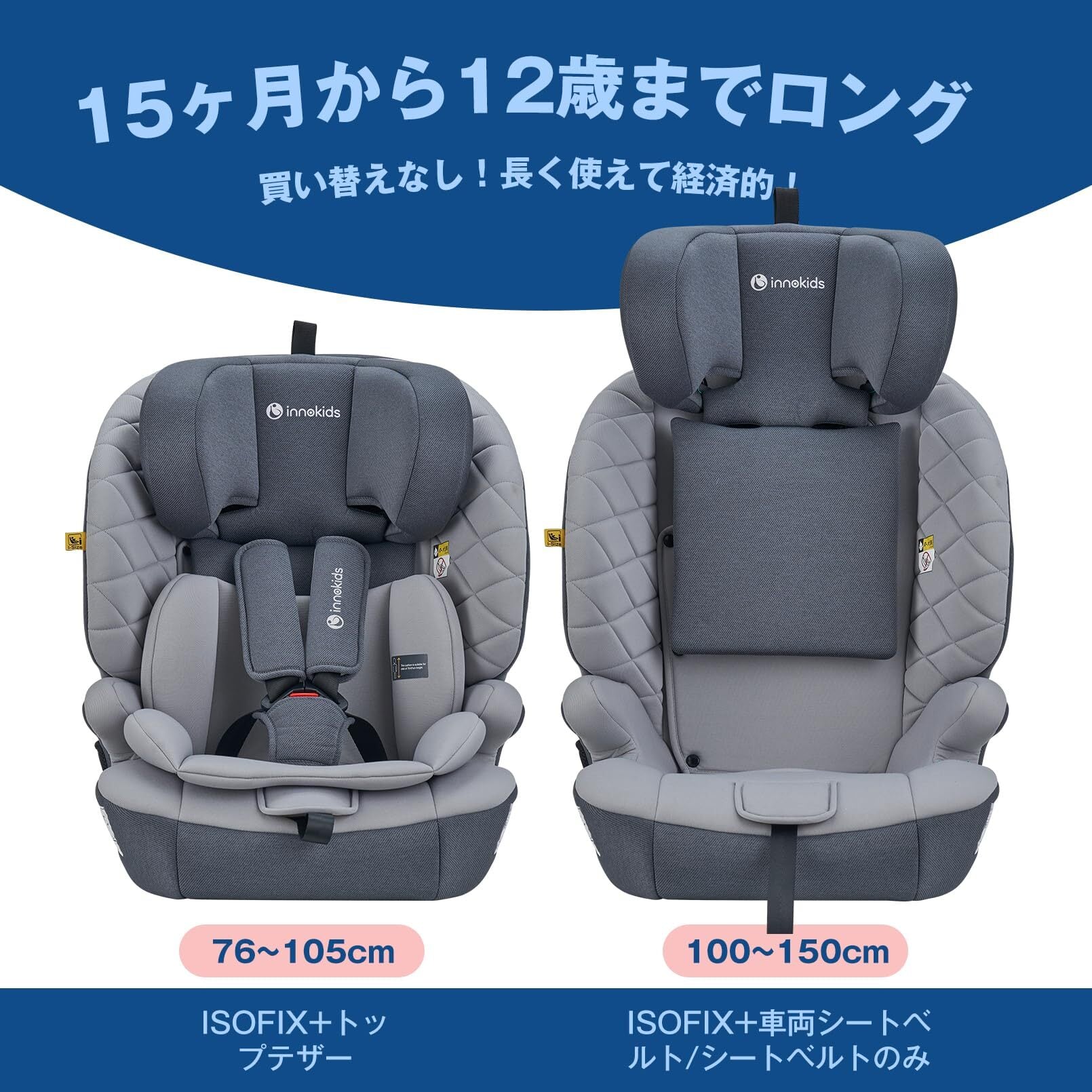 チャイルドシート ISOFIX、 i-Size R129適合 76-105cm(グリーン)