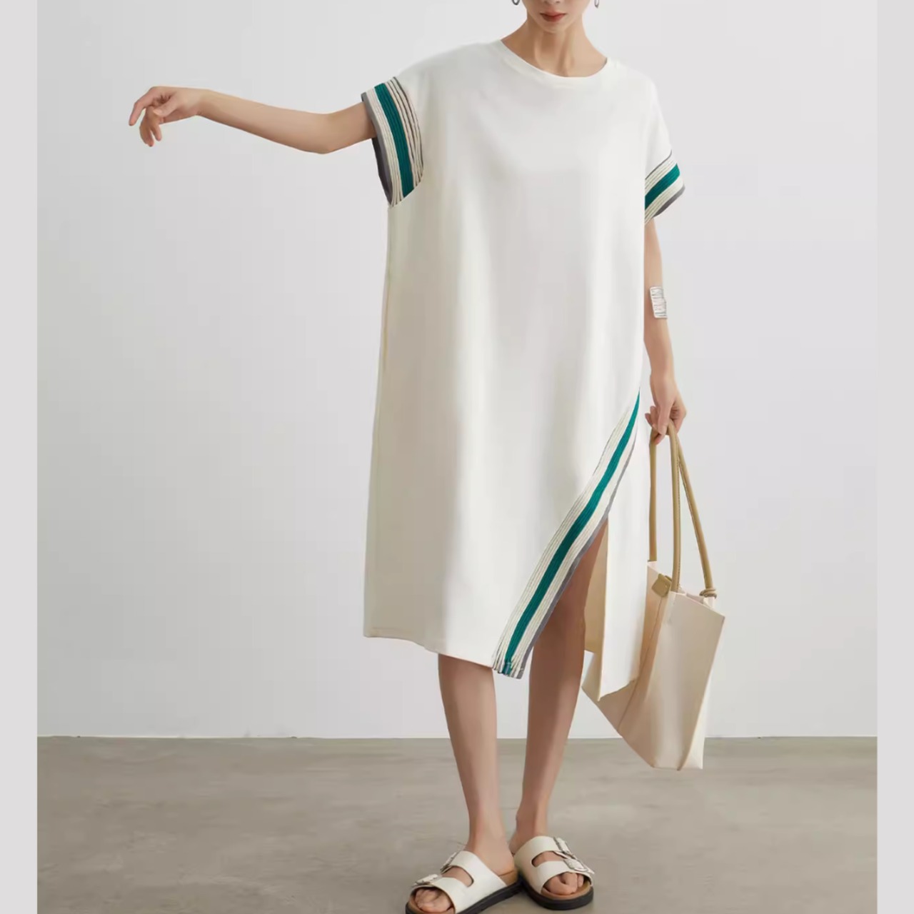 サイドライン バイカラー Ｔシャツワンピース 00188・画像2