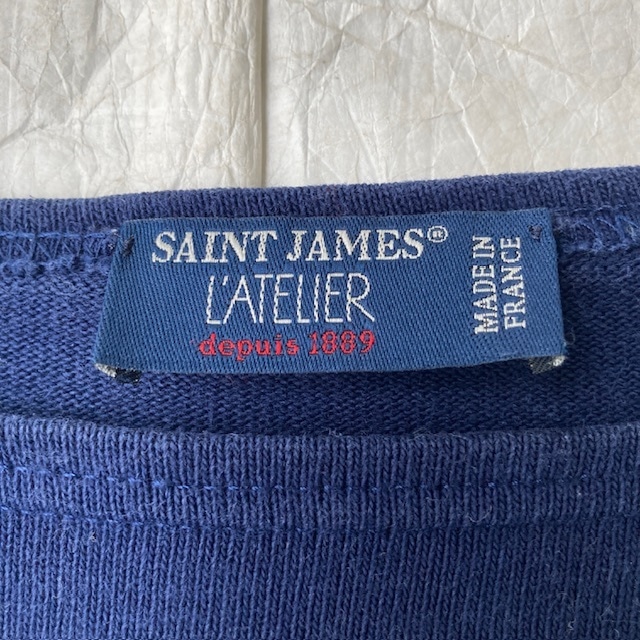 Saint James セントジェームス ウエッソン バスクシャツ ボートネック 無地 ネイビー フランス製 古着 S 画像4