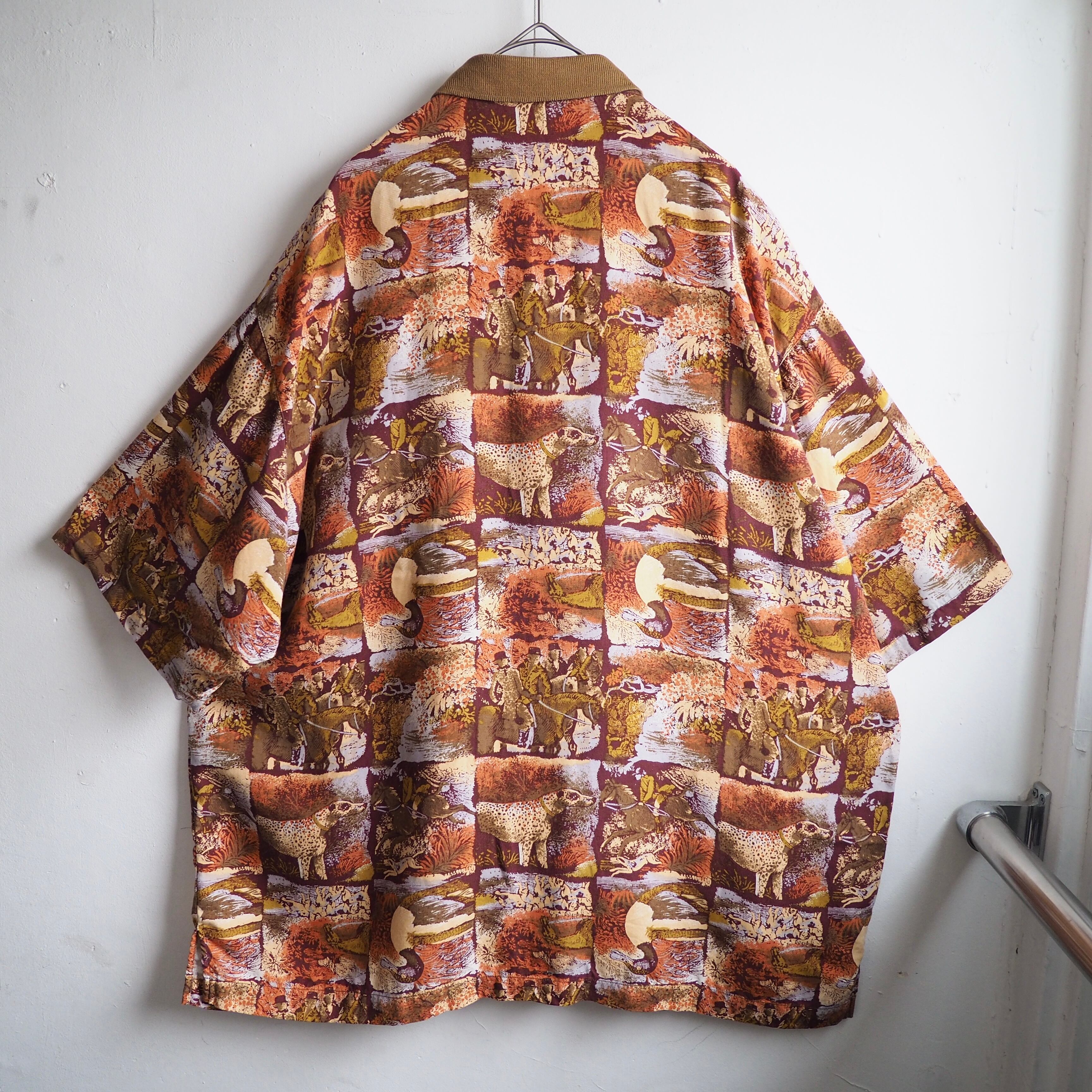 1980 - 90s Modern rétro Art full pattern Design vintage pull over rayon shirt