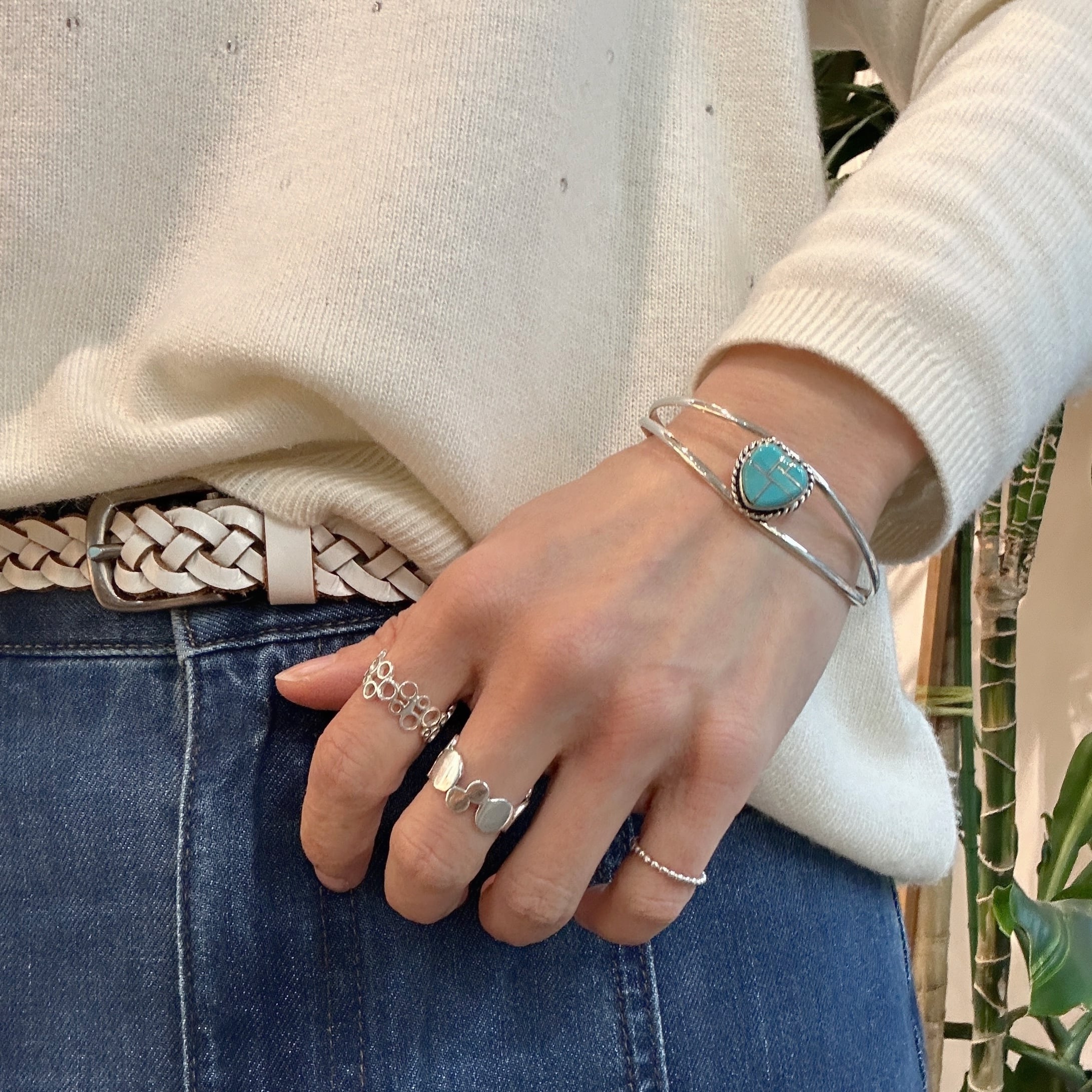 Indian Jewelry 》一点物 ハート シルバーインレイ ターコイズ