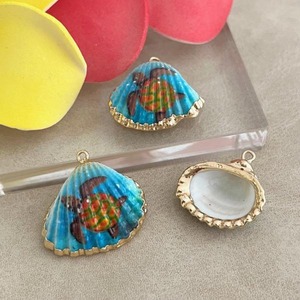 ゴールドメッキフレームホヌイラストチャーム/貝殻