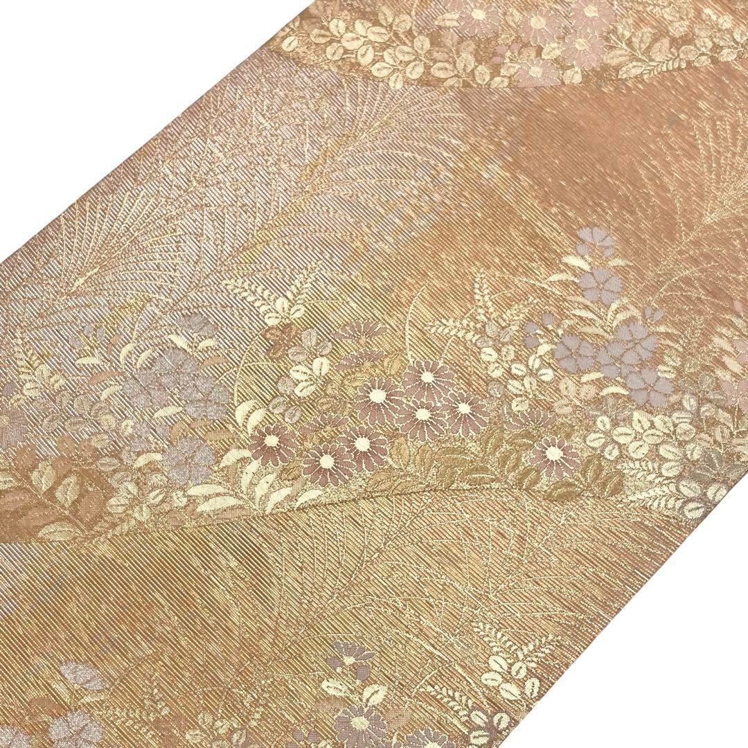 夏帯 袋帯 絽 撫子 菊 花模様 金通し 東雲色 O-3958 | リユース着物  