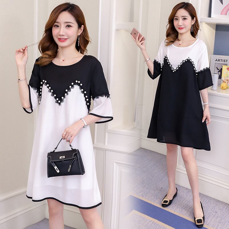 【新作】【送料無料】 2019妊婦夏半袖シフォンドレスルーズOネックビーズカラーマタニティAラインミニドレススウィート ショート ハーフスリーブ 大人ガーリー キュート カジュアル サマー 夏物 AL expec347529894685