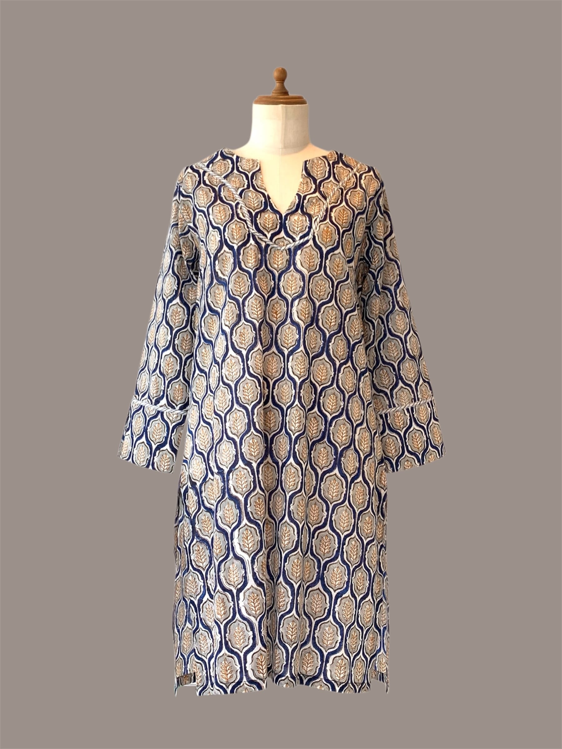 チュニック 涼しい ブラウン 綺麗 軽い インド綿 ブロックプリント