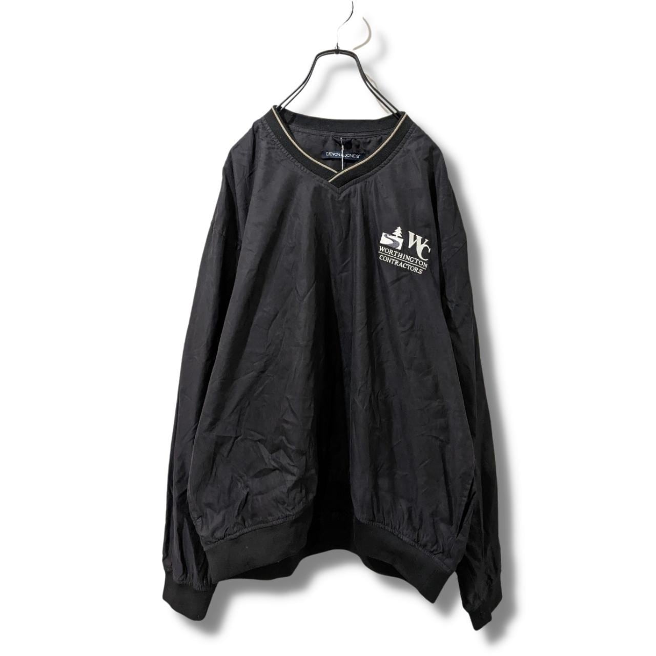 ナイロンプルオーバー 古着 ブラック ワンポイント ロゴ 刺繍 BS389