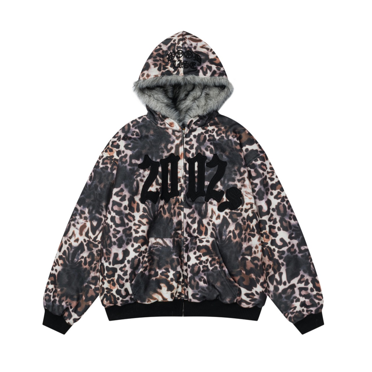 【暖かさUP】ヒョウ柄ファー中綿ジャケット T1963