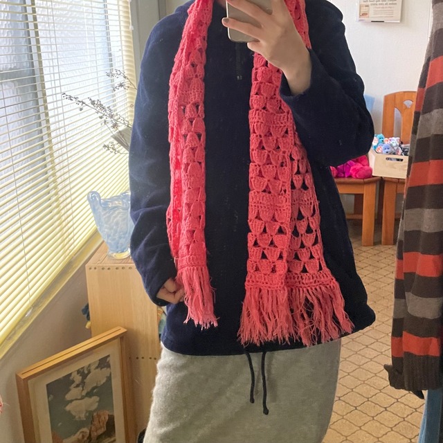 hot pink hand knit muffler