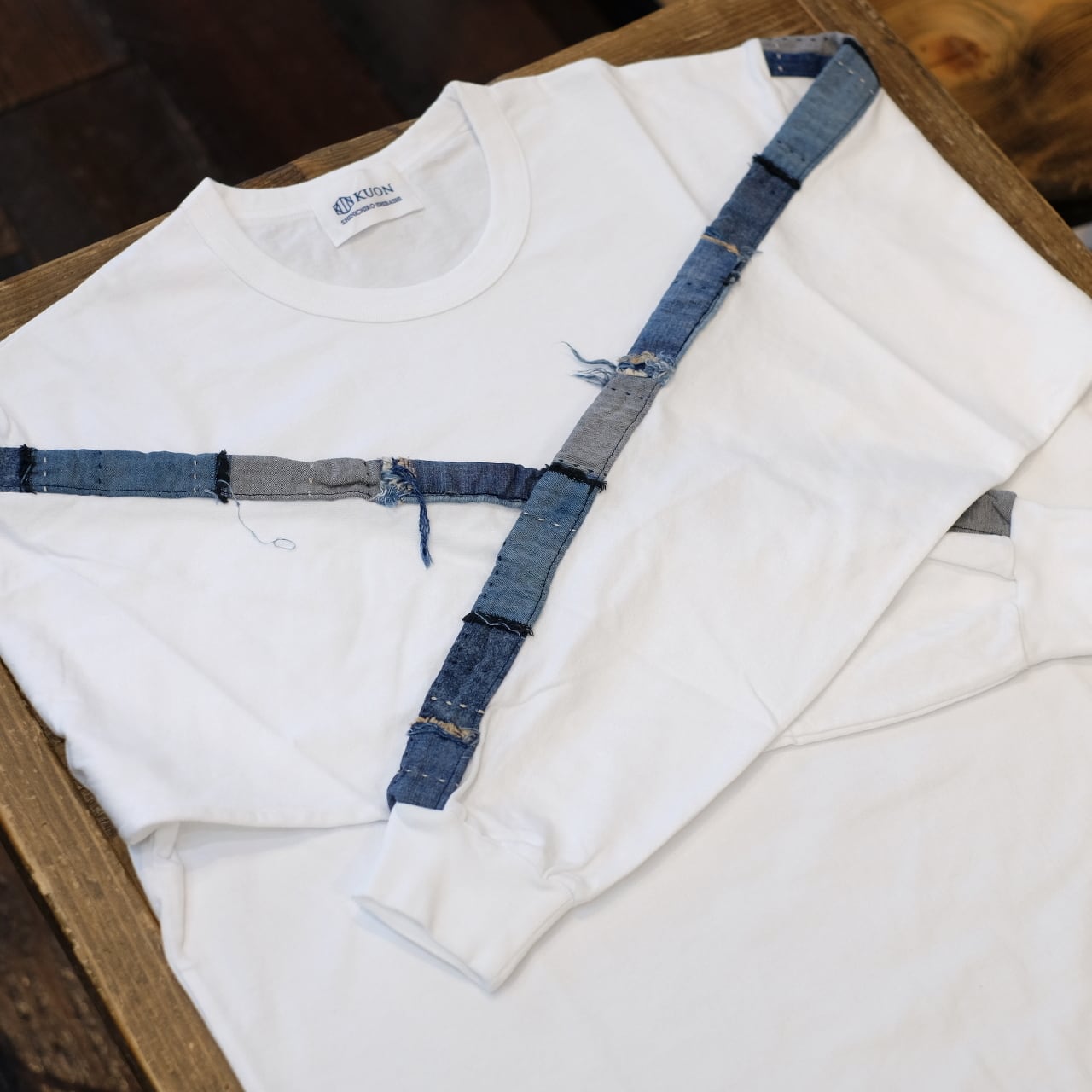 KUON（クオン）　アップサイクル襤褸　トリミングロングTシャツ　ホワイト