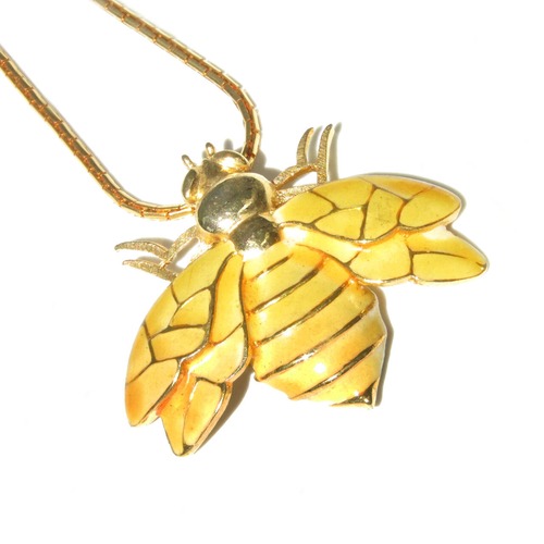 70s Vintage bee motif enamel necklace