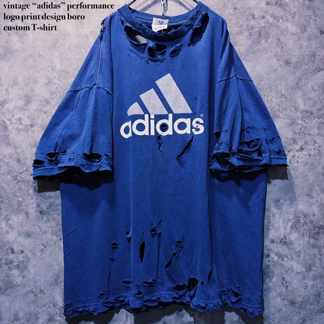 【doppio】vintage “adidas” performance logo print design boro custom T-shirt