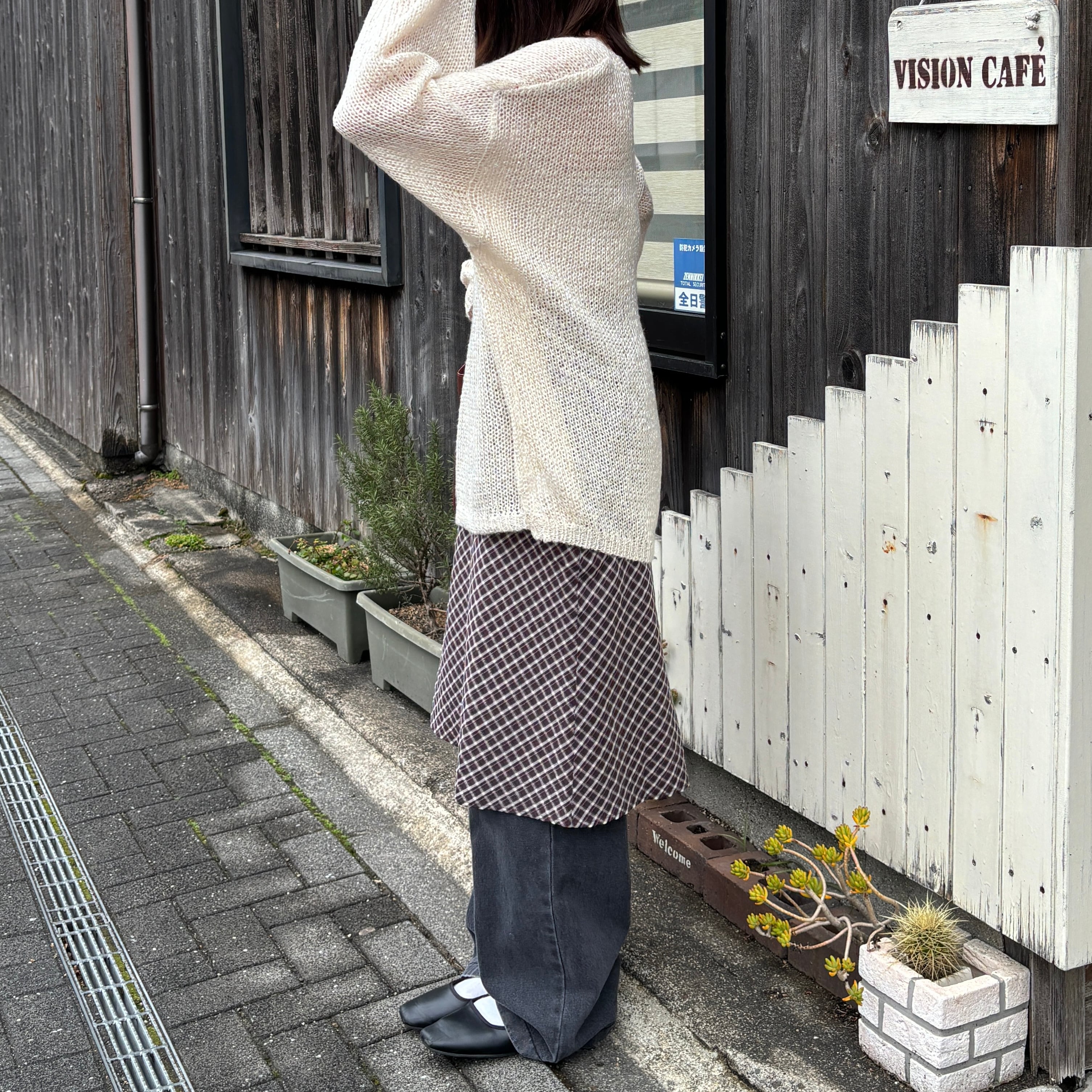 チェック柄ミディ丈スカート【ブラウン】/