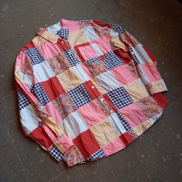 LANDS' END パッチワークシャツ used [108050]