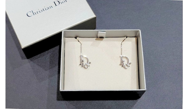 Christian Dior CD クリスチャン ディオール Diorロゴ フック ピアス シルバー