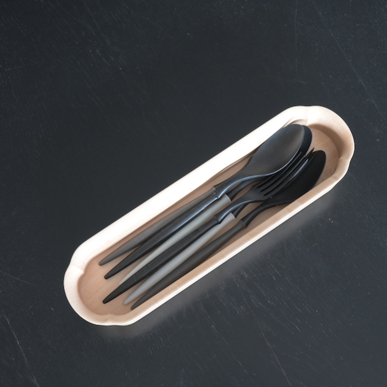 四十沢木材工芸　くりぬきさじ箱(1個)/ Hollowed-out Cutlery Serving Tray Wide［2104330000216］