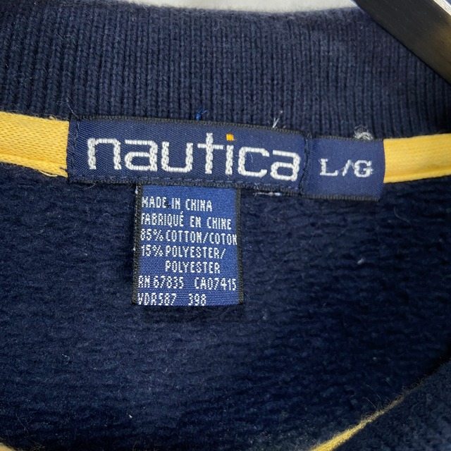 90s nautica ボーダー柄ハーフジップスウェット ネイビー L 白