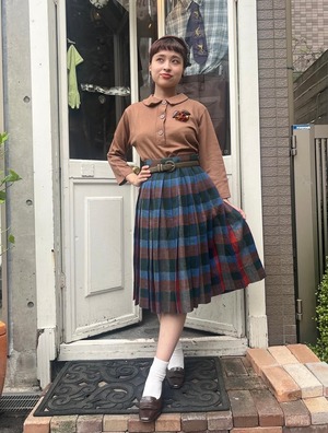 50’s brown three quarter sleeve tops【dead stock】