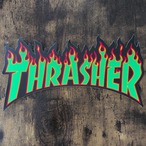 【ST-290】Thrasher Magazine スラッシャー スケートボード ステッカー FLAME LOGO LARGE グリーン