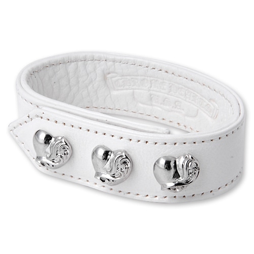 【CHROME HEARTS　クロムハーツ　Bracelet　ブレスレット】3ボタン2スナップレザーブレスレットw/ハートボタン/ホワイト【送料無料】