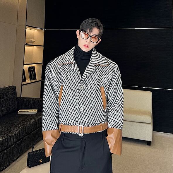予約販売】ジャケット ショート丈 ストライプ柄 アウター メンズ