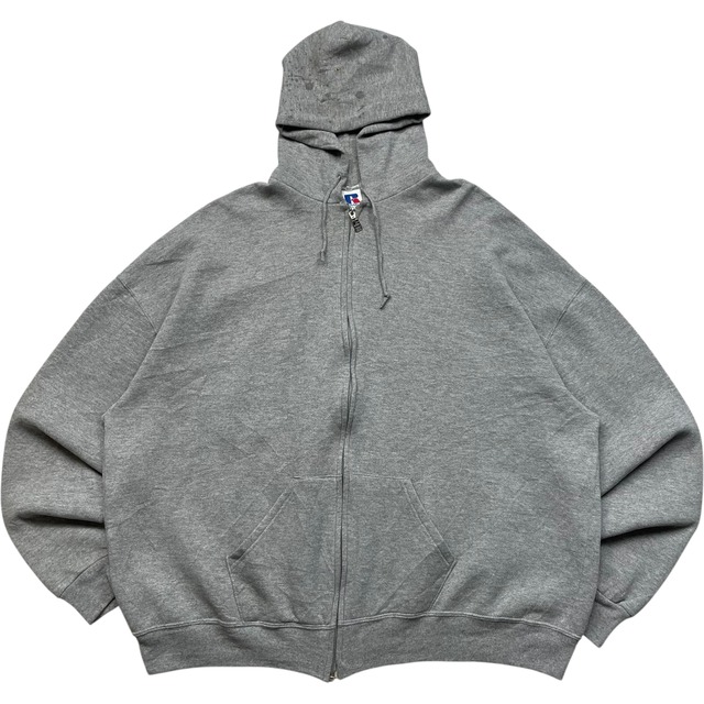 《XXL》russell athletic ラッセルアスレチック ジップアップパーカー 無地 グレー 90年代 vintage no.9541